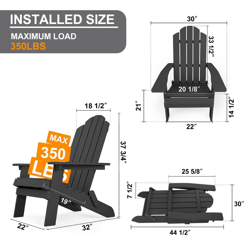Suzzette Foldable Outdoor Adirondack Set, Black