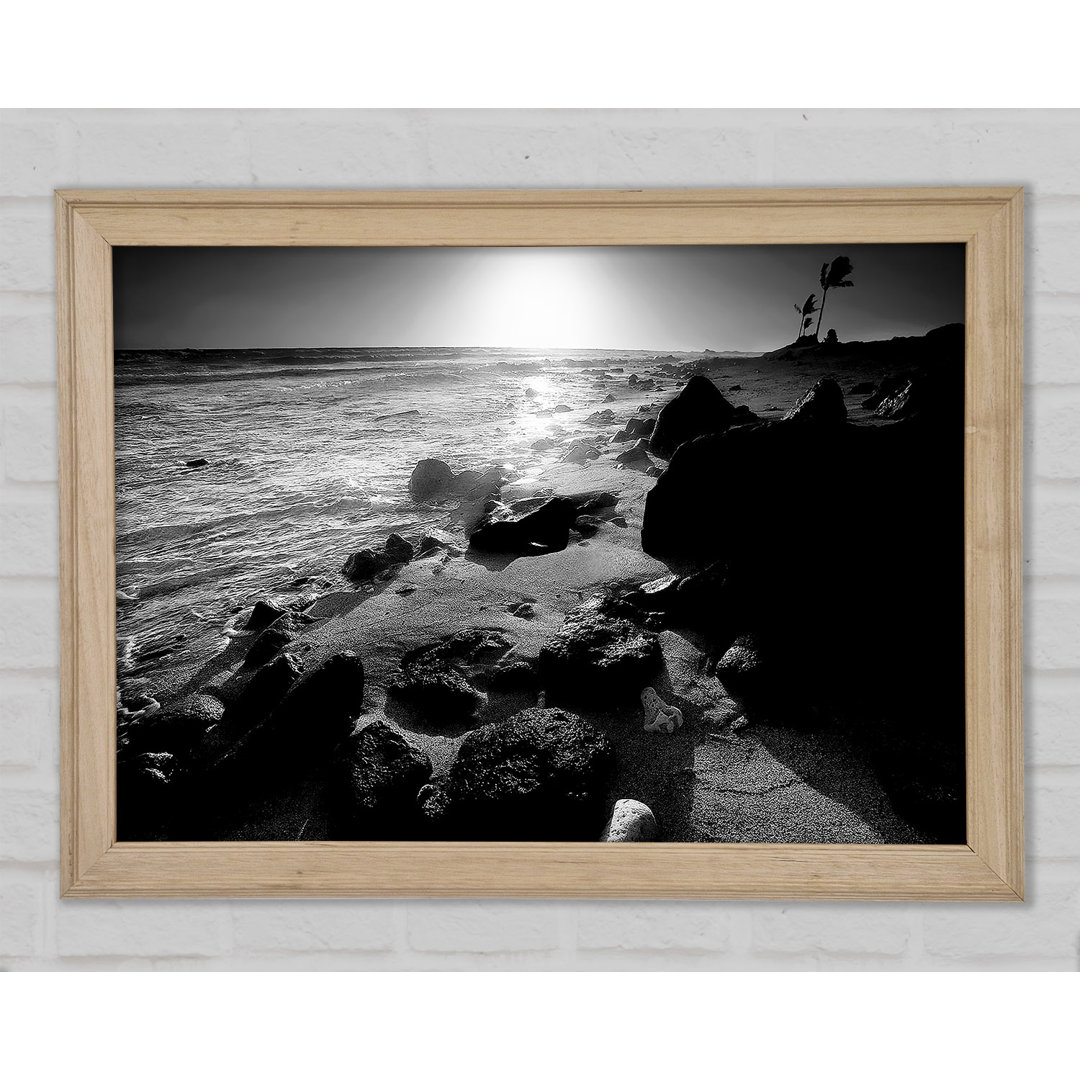 Gerahmtes Leinwandbild Sun Blaze Ocean B N W