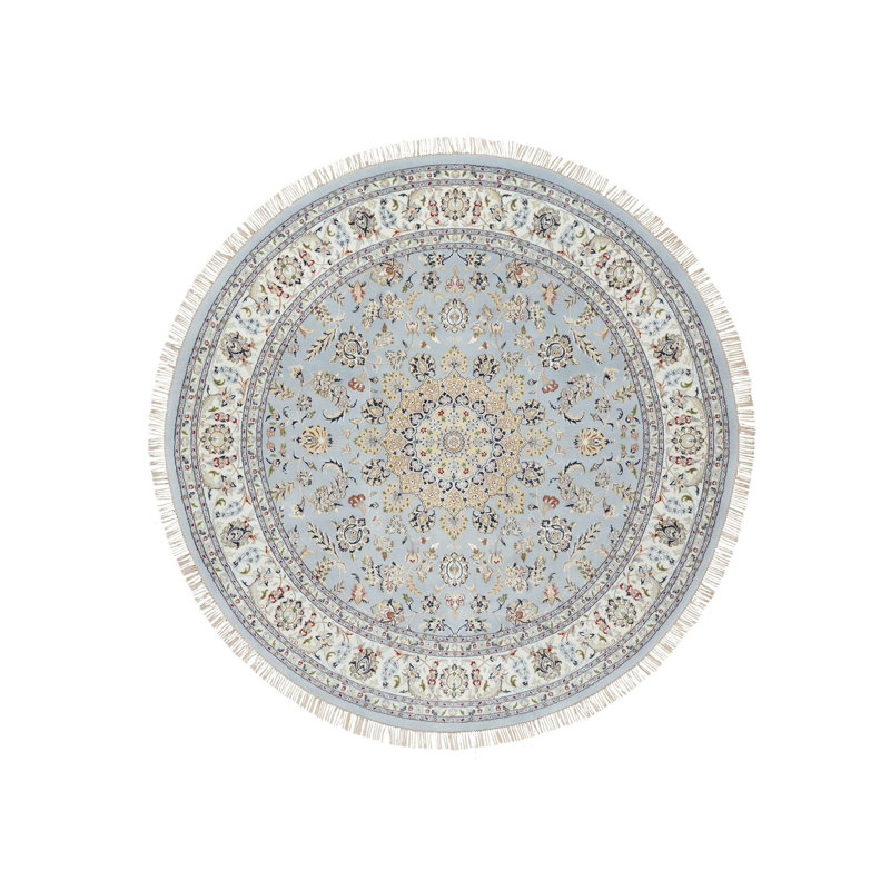 Tapis rond en laine et en soie noué à la main 9 pi x 9 pi bleu Kain 250 KPSI 0816E1CFA1104BCA8039FCA8834AA883