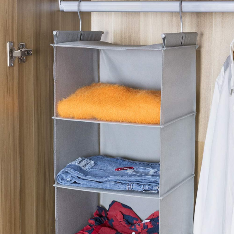 6 Tier Shelf Hanging Closet Organizer, Closet Hanging Shelf With 2 Sturdy Hooks For Storage, Foldable, Grey