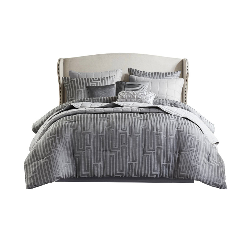 10 pièces d'édredon et de courtepointe de luxe très grand gris avec douillette 4 saisons intemporelle et chaleureuse, coussins décoratifs