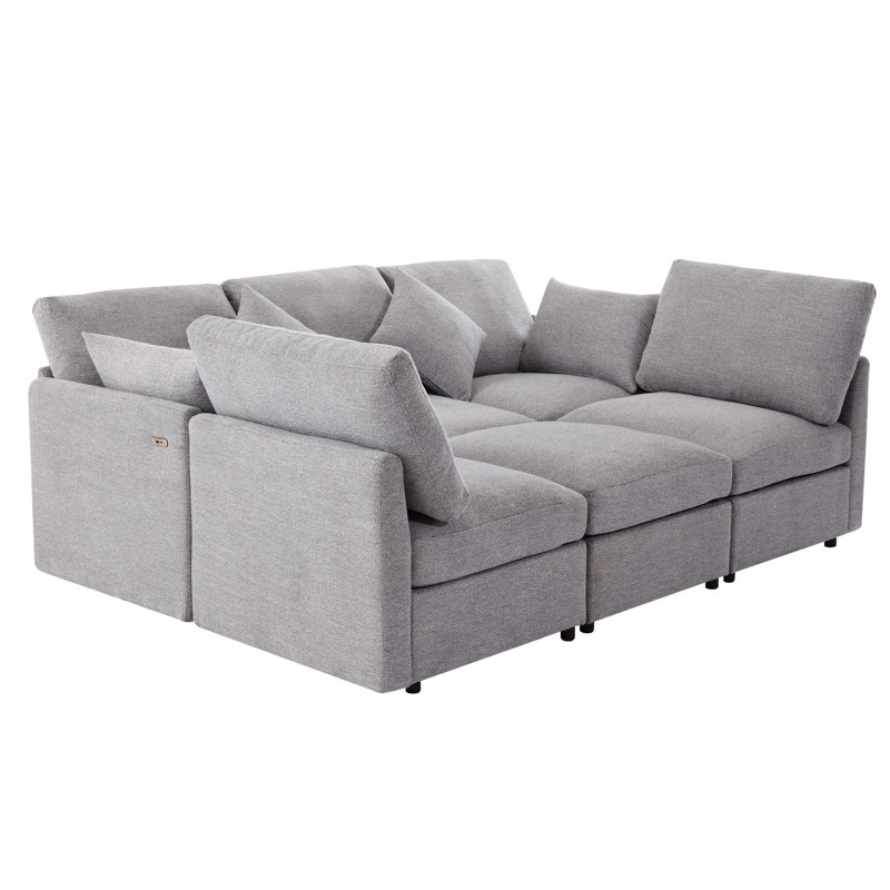 86,6 po Canapé modulaire Canapé modulaire en U Canapé-lit Canapé-lit en L avec repose-pieds mobile et deux ports USB pour le salon