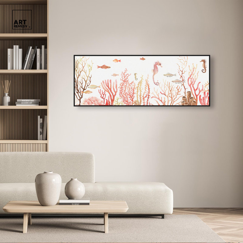 Art mural sur toile Coral Reef, H 21 po x l 55 po, Cadre flottant noir