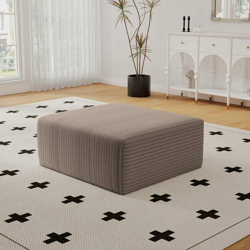 27.55" Rectangle Ottoman Foot Rest For Couch - Corduroy Upholstered Compressed Memory Foam, Cloud Ottoman For Modular Sectional, No Assembly Required, DIY Combination, Camel