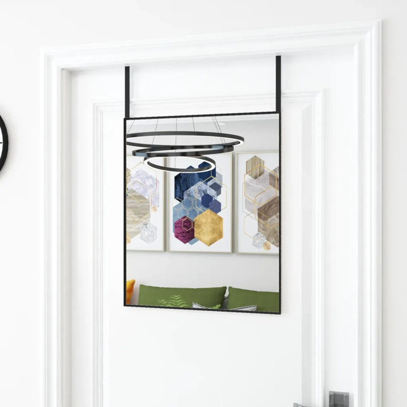Jerl Metal;Glass Flat Wall Mirror, 60cm H x 30cm W, Black
