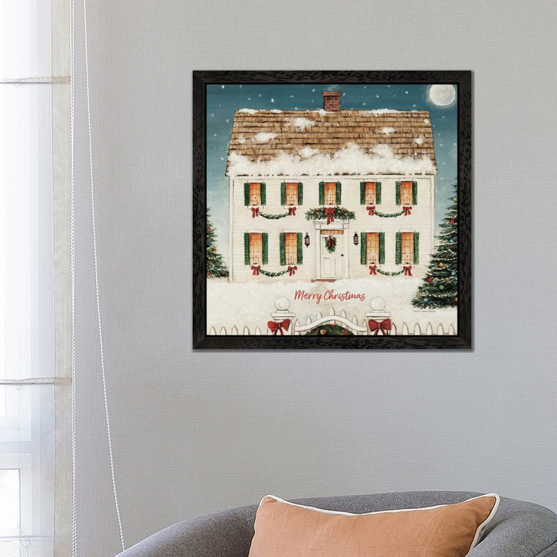 Merry Lil House Square - Merry Christmas by David Carter Brown - Print on Canvas, Black Floater Framed