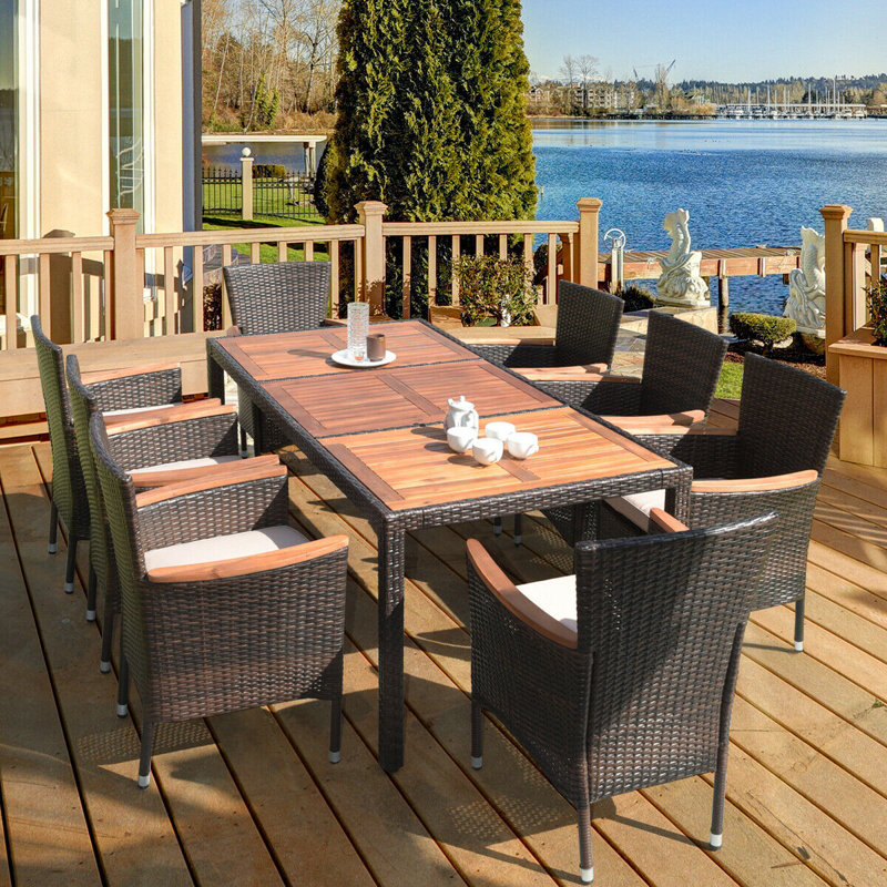 Lakely 8 - Person Acacia Patio Dining Set with Rectangular Table , Cushions Included