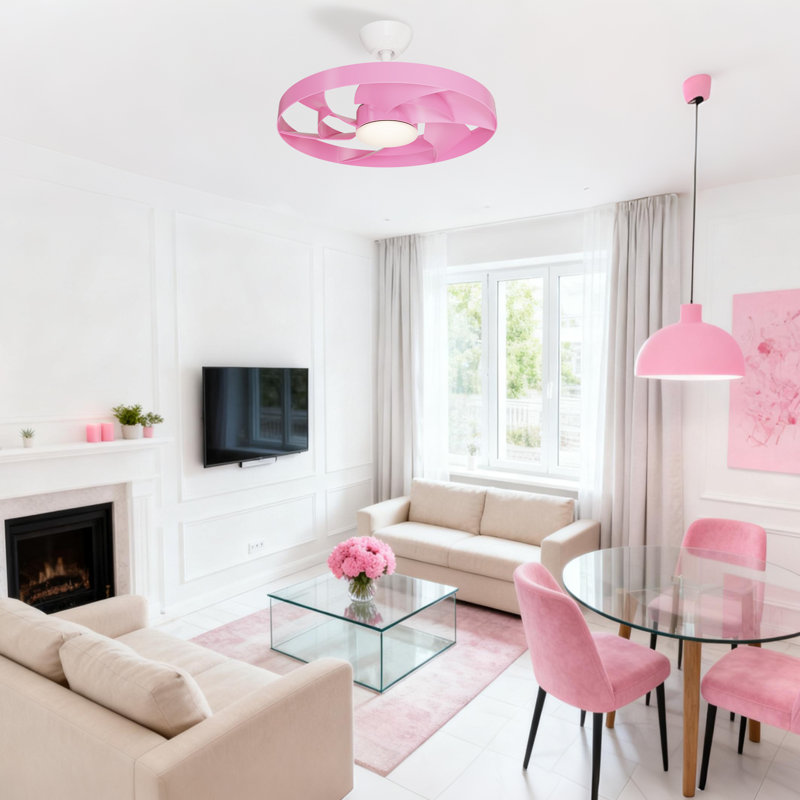 Zippy 22" Indoor White Ceiling Fan with Blades Integrated LED Light and Remote Control, Pink, White