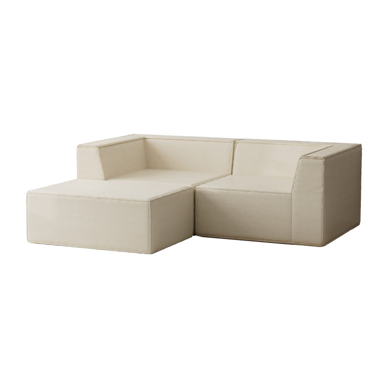 Compression Comfy Cloud 76" Wide 3-Seat Modular Sofa Couch Upholstered Sectional with ottoman, White Fabric