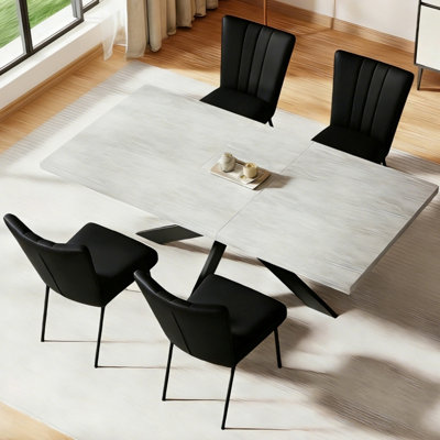 Bourke Modern Kitchen Dining Set, Extendable Dining Table With Upholstered Dining Chairs(1 Table 4 Chairs)