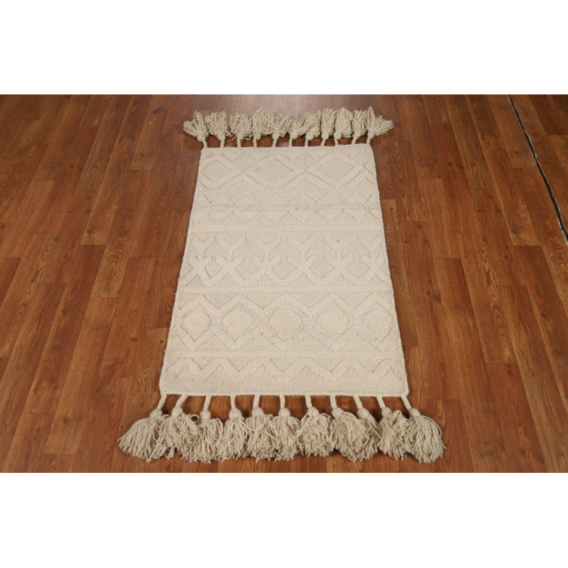 Geometric Ivory Moroccan Oriental Accent Rug 2x3