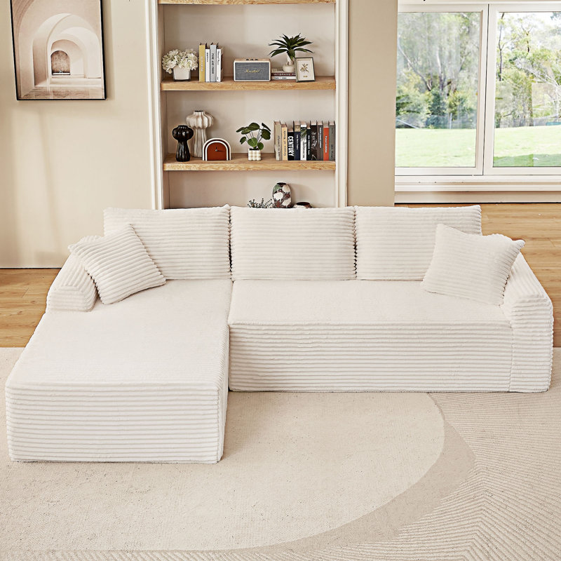 Boneless Modular Sectional Sofa With Throw Pillows, White
