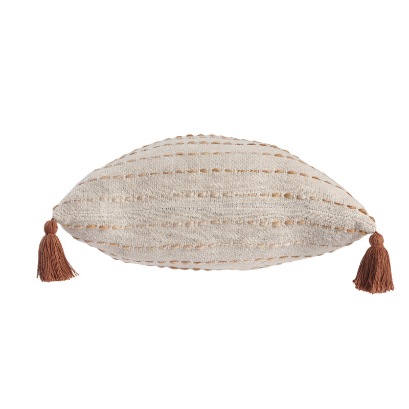 Oliver 20" Brown and Ivory Cotton Blend Tassel Throw Pillow