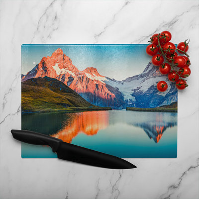 Fantastic evening panorama of Bachalp lake Designer Glass Chopping Board