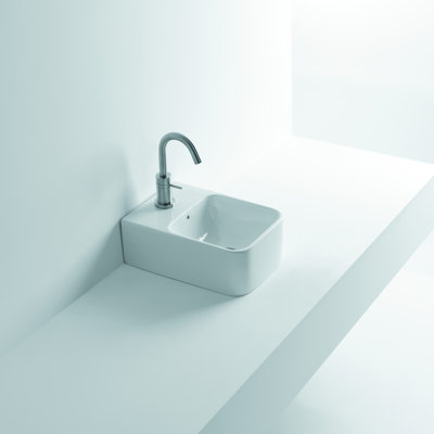 WS Bath Collections Normal 13.8'' White Ceramic Rectangular Bathroom Sink with Overflow