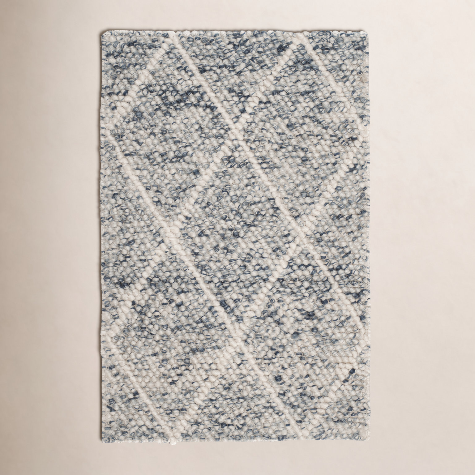 Russo Ivory Blue Hand-Woven Geometric Rug, Square 6'