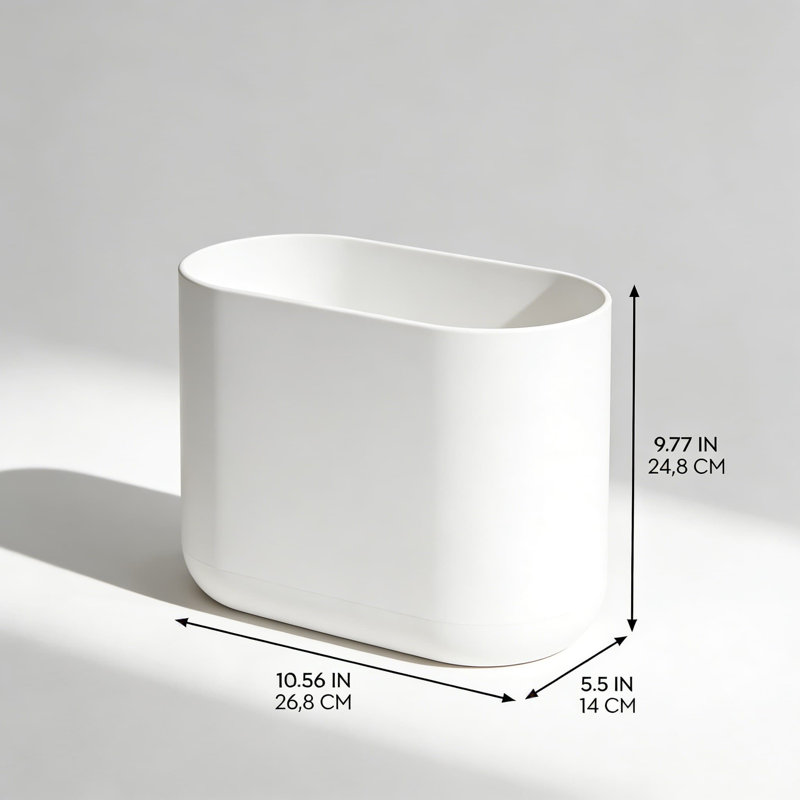 Petite poubelle de salle de bain ovale, ensemble de 2, conception compacte et mince pour salle de bain, chambre à coucher, bureau ou dortoir, poubelle en plastique durable avec couvercle ouvert