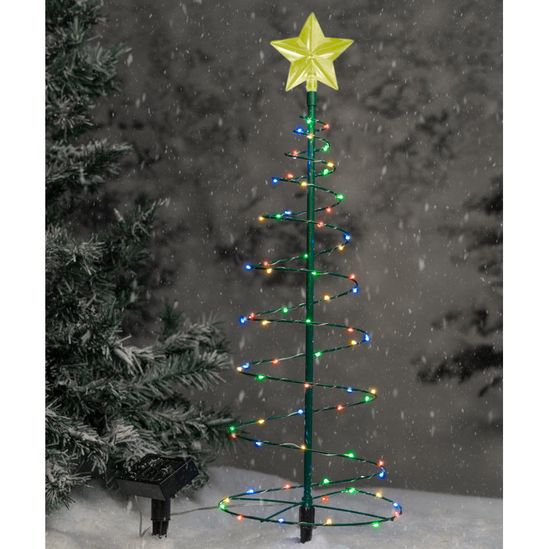 2 ft. Merrylite Solar LED Pre-Lit Outdoor Christmas Tree - Holiday Decor Stake Light, Red/Blue/Yellow