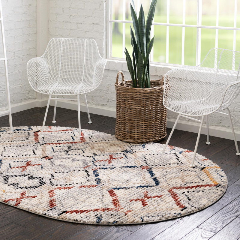 Tapis beige à motif géométrique Tucson, Oval 8 pi x 10 pi