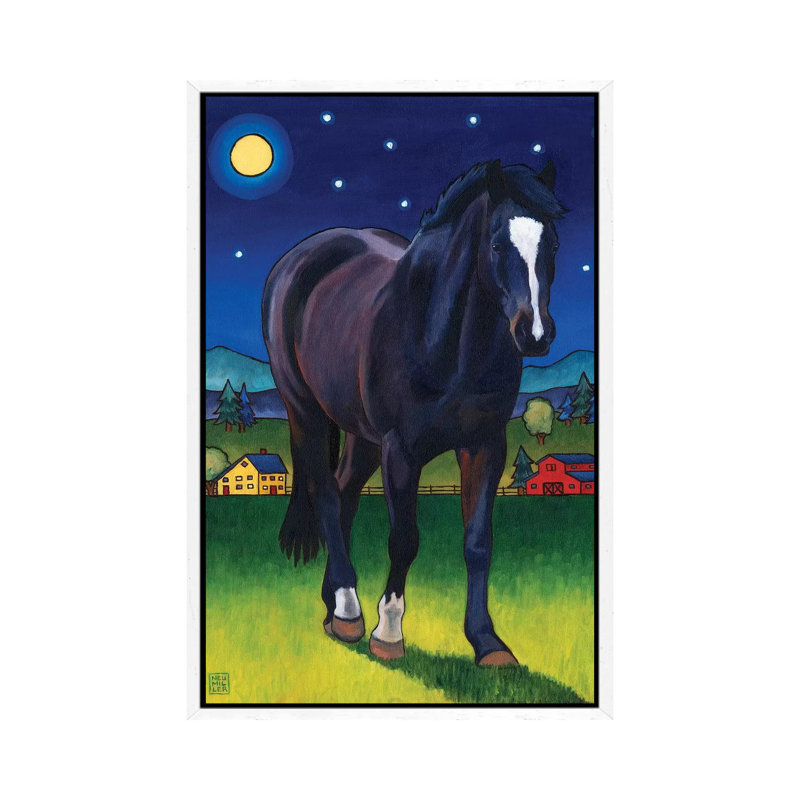 Midnight Horse 1 Piece Wall Art on Canvas, 66.04 cm H x 45.72 cm W, White Framed