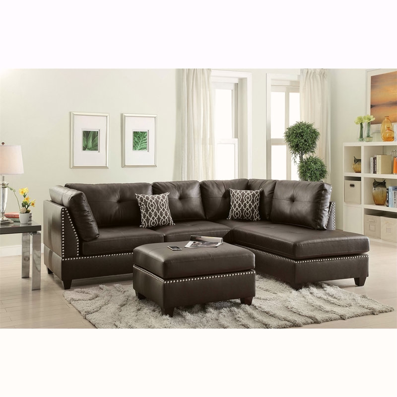 Canapé modulaire réversible en cuir reconstitué avec repose-pieds, espresso