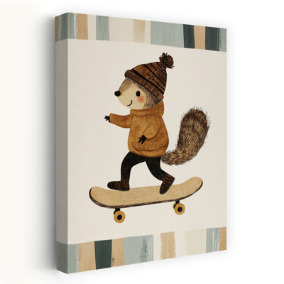 Happy Squirrel Skater Contemporary Squirrel Forest Wall Art Print 1 Piece Wrapped Canvas Wall Art