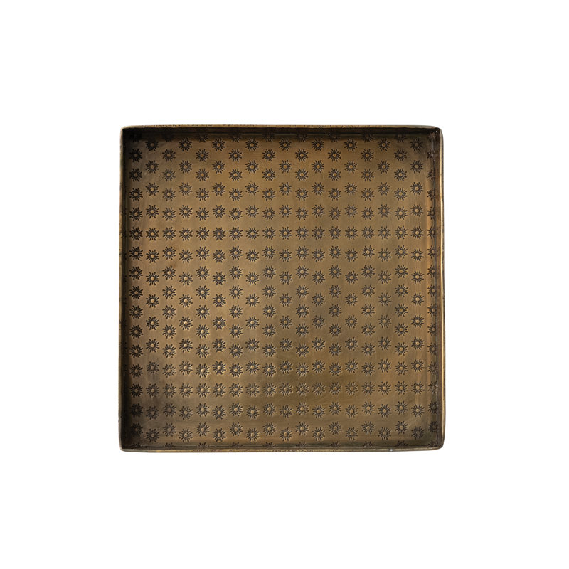 Embossed Aluminum Tray in Antique Brass Finish