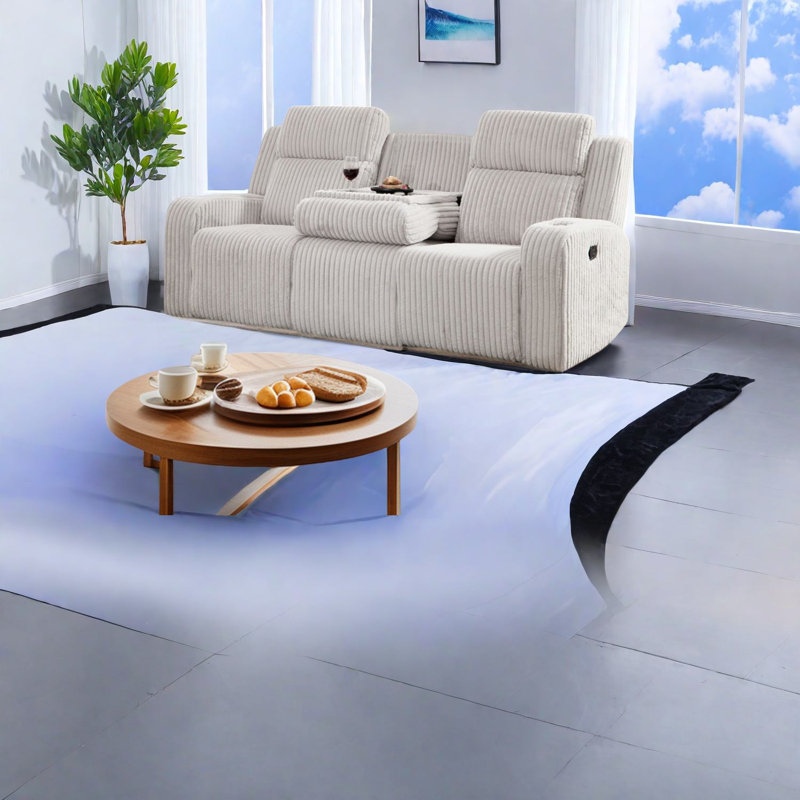 Ensemble de canapé inclinable gris spacieux, revêtement en fausse fourrure, divertissement à domicile