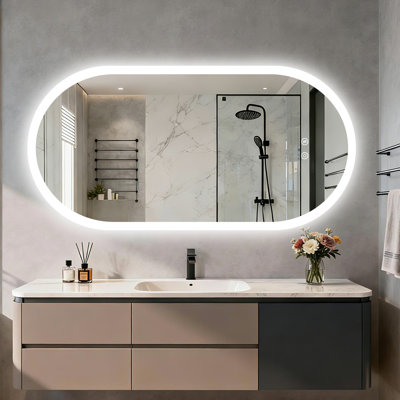 Wall LED Bathroom Mirror Dimmable 3 color temperature Anti-fog 
