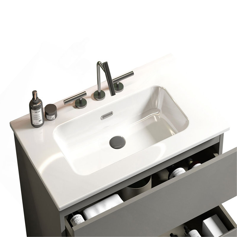 Lavabo intégré en céramique blanche avec trois trous de robinet pré-percés, ensemble de drain non inclus