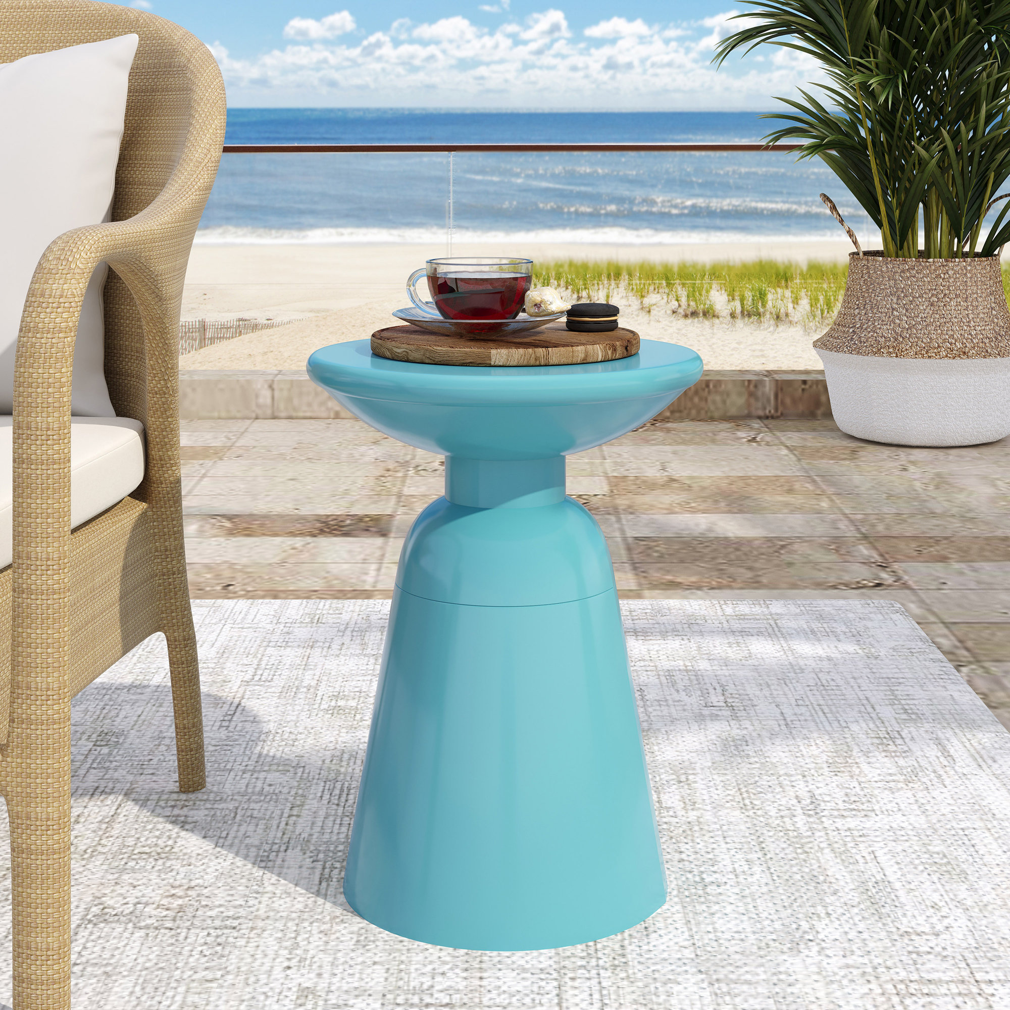 Atira 15'' Iron Outdoor Side Table, Teal