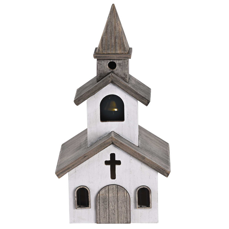 Figurine cloche d'église blanche en bois 12h