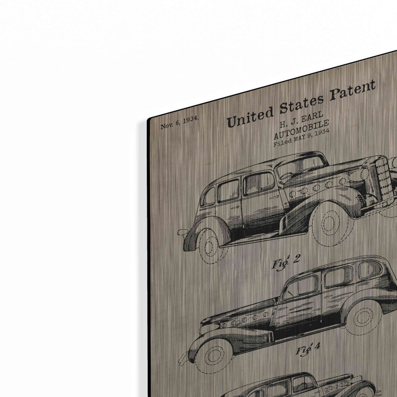 Art mural en métal «Luxury automobile Blueprint Parchment», H 16 po x l 12 po