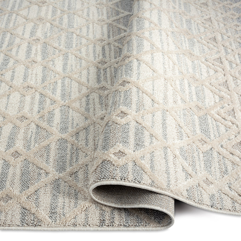 Tapis intérieur / extérieur gris / ivoire Karneisha, Rectangle 5 pi 2 po x 7 pi 2 po