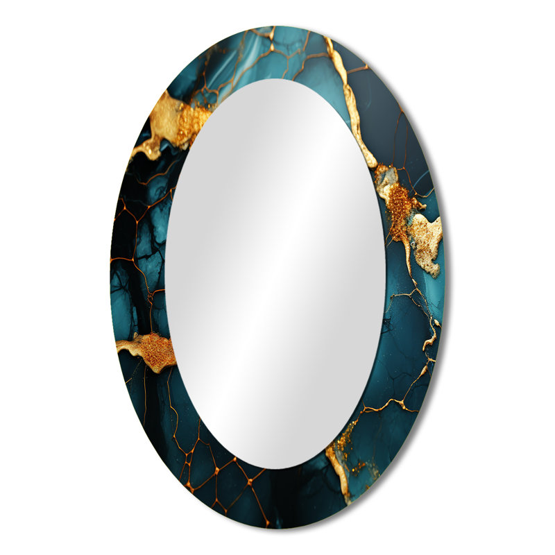 Agate topaze verte et dorée granit III - miroir mural ovale doré, H 36 po x l 24 po