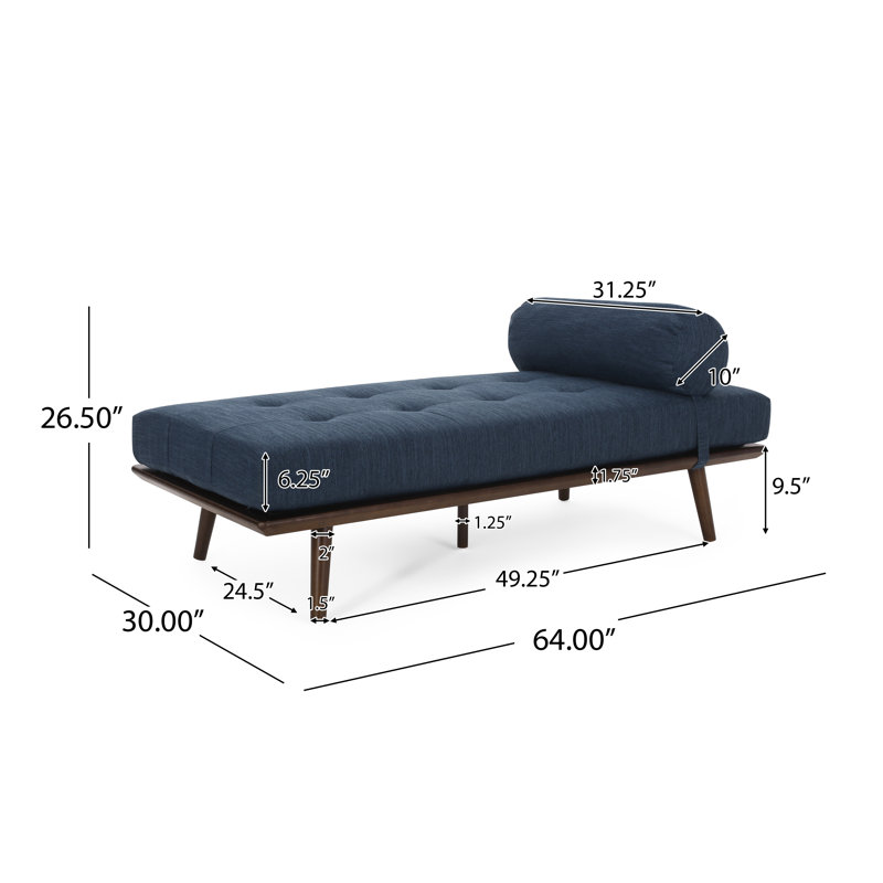 Upholstered Chaise Lounge, Navy 100% Polyester