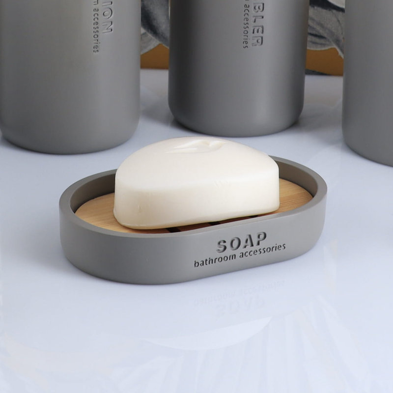 Willis Pure Matte Soap Dish with Bamboo Base, Gray