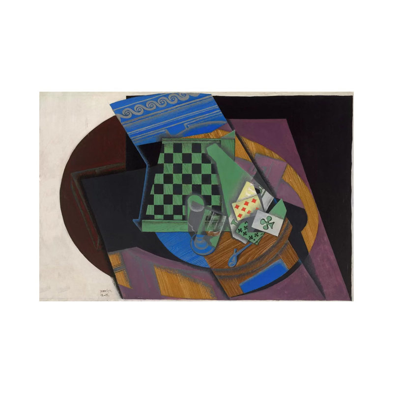 Damier Et Cartes A Jouer (Checkerboard And Playing Cards) by Juan Gris - Wrapped Canvas Painting, 20.32 cm H x 30.48 cm W
