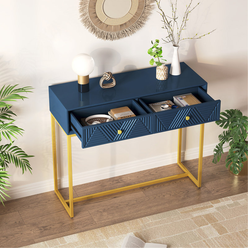 Console Table Two Drawers, Navy