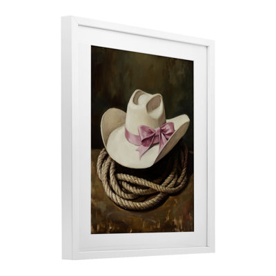 Cowgirl Hat Bow and Lasso Framed Print Under Glass, design by Petal Prints Design