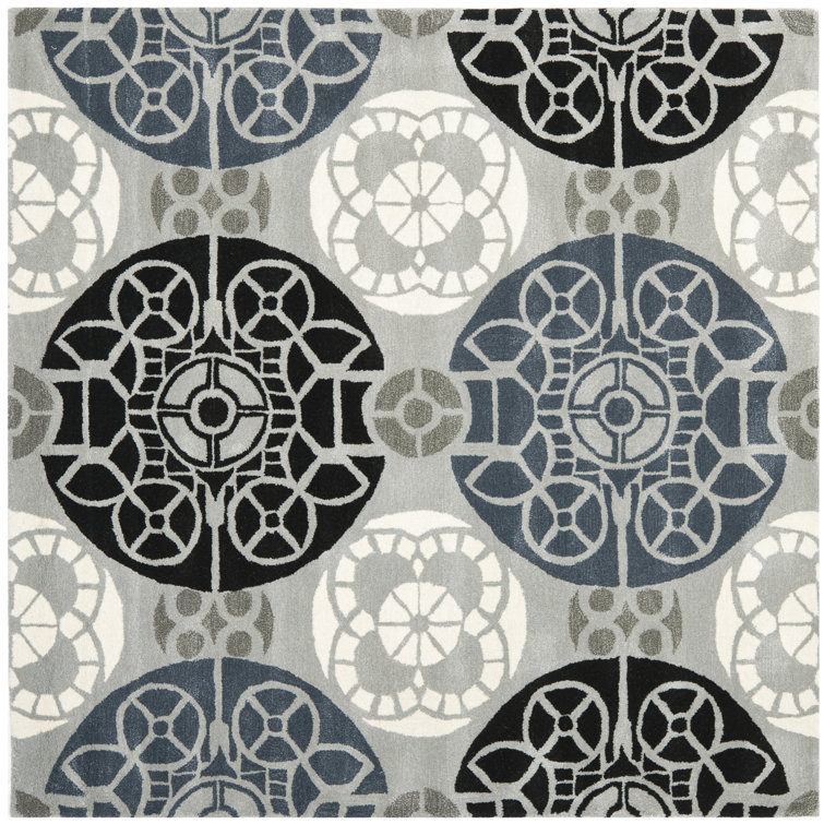 Eaton Wyndham Hand Tufted Wool/Viscose Damask Rug in Blue/Gray/Black