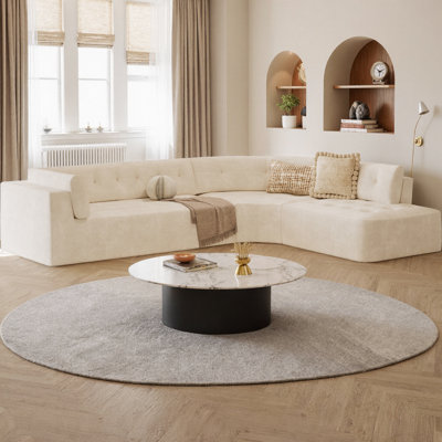 Canapé modulaire incurvé de 119 po en forme de L de 119 po, canapé moderne faisant face à la droite avec design capitonné, accoudoirs et ressorts ensachés entièrement rembourrés, mobilier minimaliste pour le salon