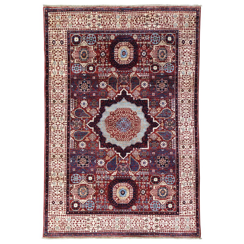 Tapis rouge / marron / beige unique 3 pi 10 po x 5 pi 10 po Mamluk