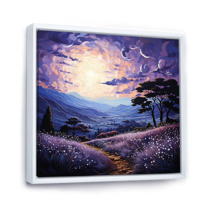 Lavender Enchanting Lavender Pointillism III - Landscapes Canvas Art Print, H 24 po x l 24 po x P 1 po, Cadre flottant blanc