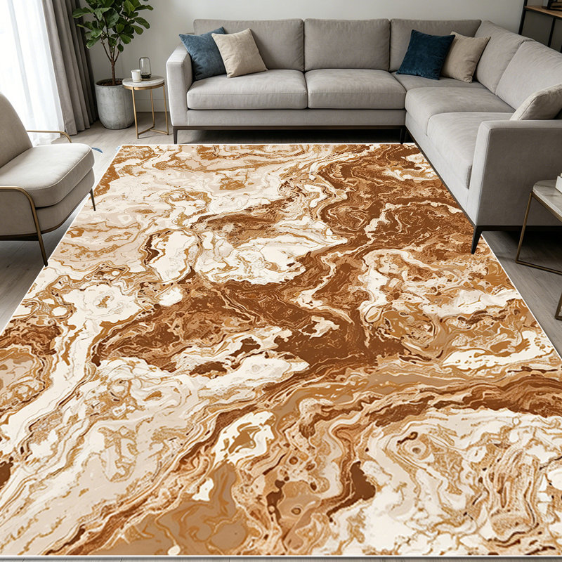 1PC Brown Swirl Travertine Marble Pattern area rugs for Living Room, Soft and Comfortable, Suitable for all seasons, easy-to-maintain, machine washable Indoor floor mat, Under Table Farmhouse suitable for dining room, bedroom, entryway, kitchen,