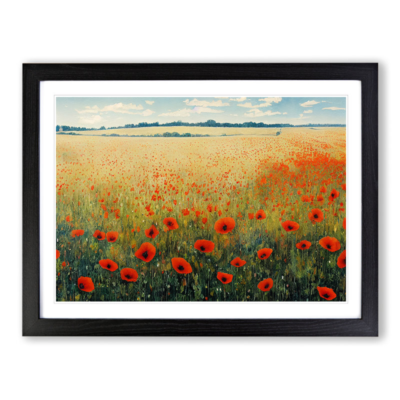 Poppy Field Watercolour - Framed Print