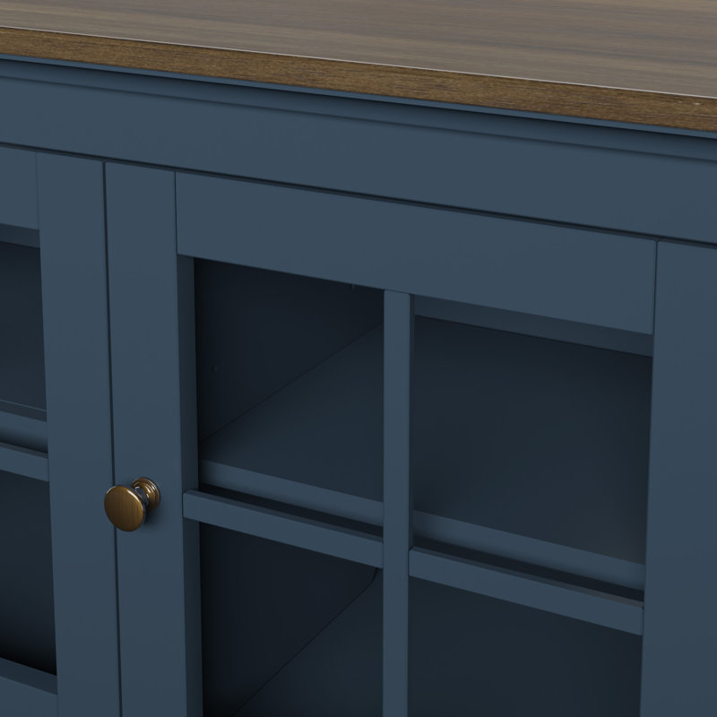Buffet de 67,75 po de largeur avec portes en verre Alannah, Bleu Fontana