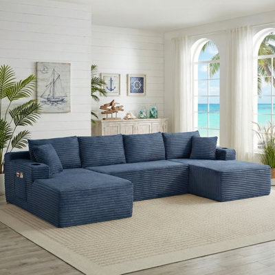 Canapé modulaire surdimensionné de 134 po avec canapé modulaire désossé avec méridienne de 134 po pour salon, chambre à coucher et appartement (vert, l 134 po en U)