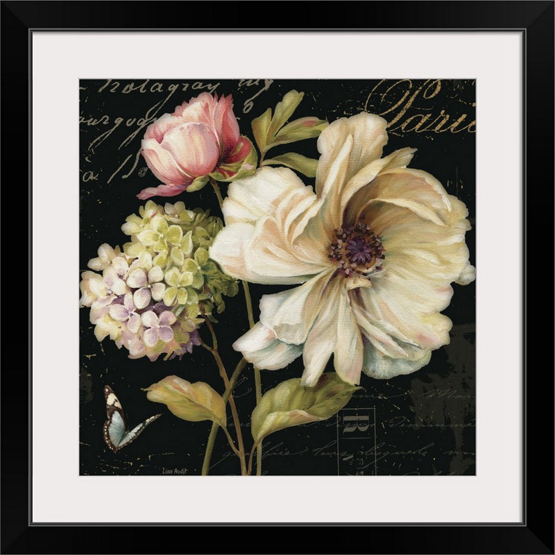 "Marche de fleurs de fleurs sur noir II" par Lisa Audit, impression, H 20 po x l 20 po, Impression encadrée, Blanc