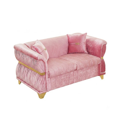 61.8" Modern Loveseat with Pillows, Gold Trim and Curved Armrests